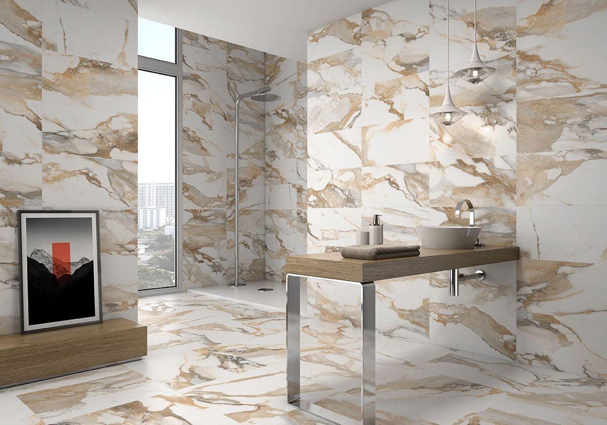 Rectangle Crash Beige 24x48 Matte Calacatta Porcelain Tile | Happy Floors