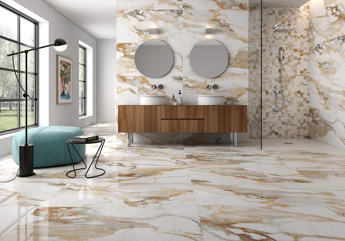 Rectangle Crash Beige 36x72 Matte Calacatta Porcelain Tile | Happy