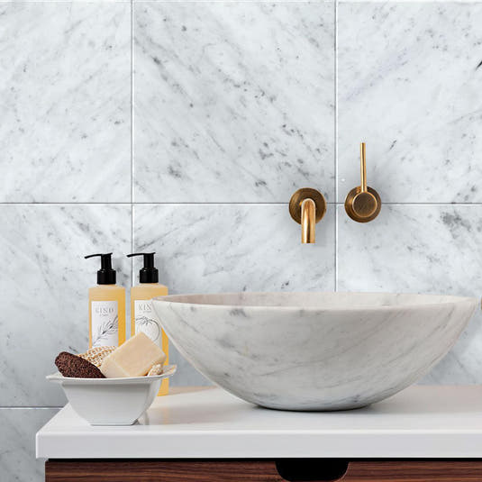 12" Carrara marble square tiles