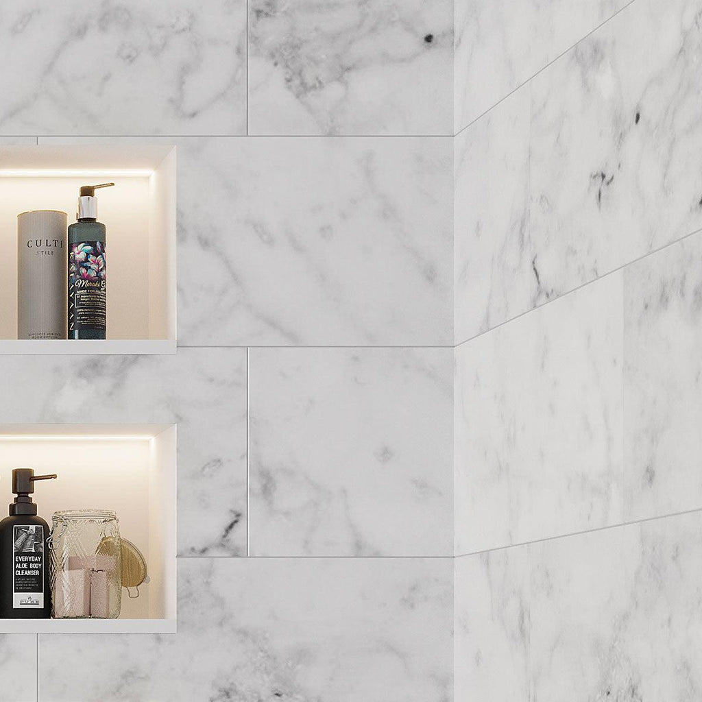 Bianco Carrara Large Marble Subway Tile Shower Wall