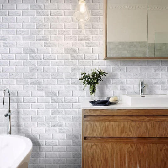 Bianco Carrara Beveled Marble Subway Tile