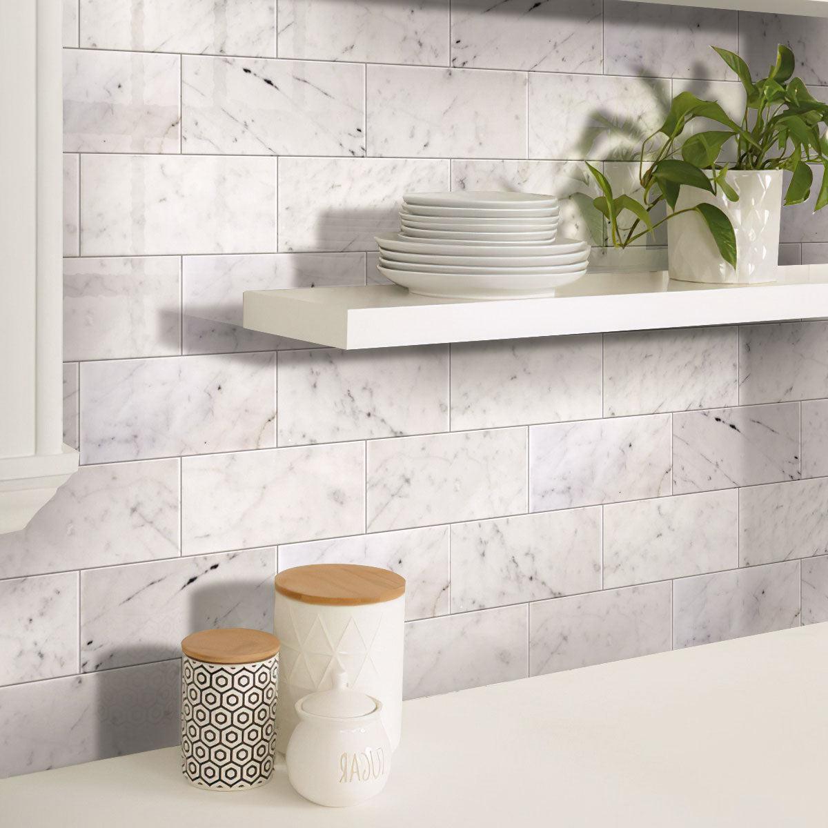 Bianco Carrara Polished Marble Subway Tile