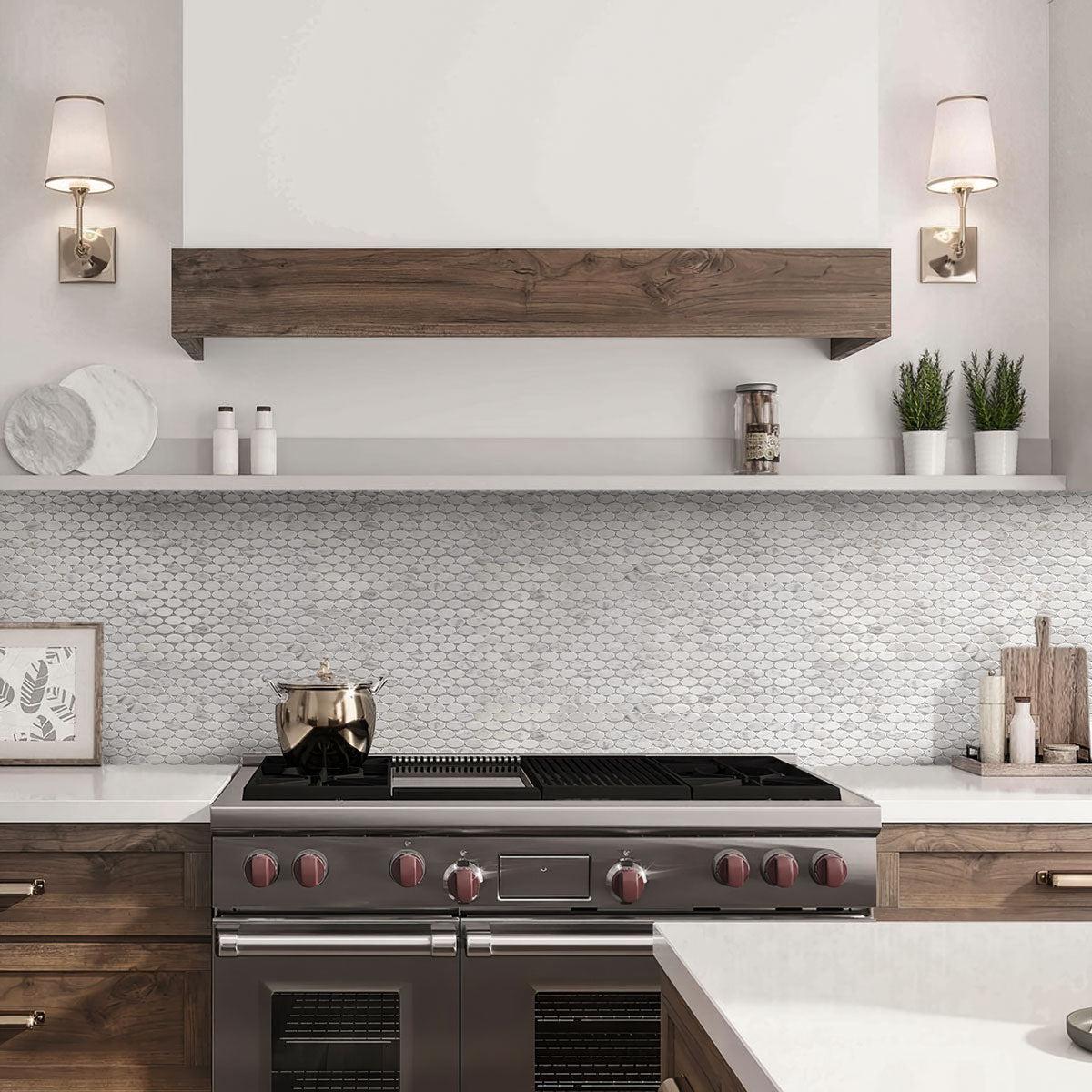 Bianco Carrara Oval Mosaic Tile kitchen backsplash
