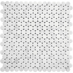 Bianco Carrara Penny Round Honed Marble Tile Sample
