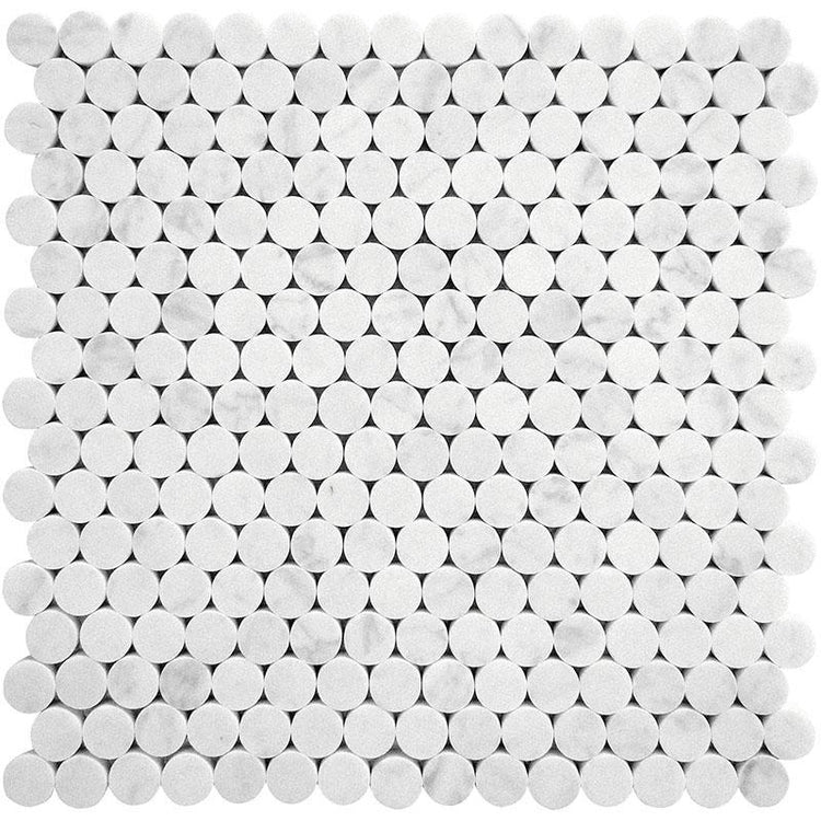 Bianco Carrara Penny Round Honed Marble Tile Sample
