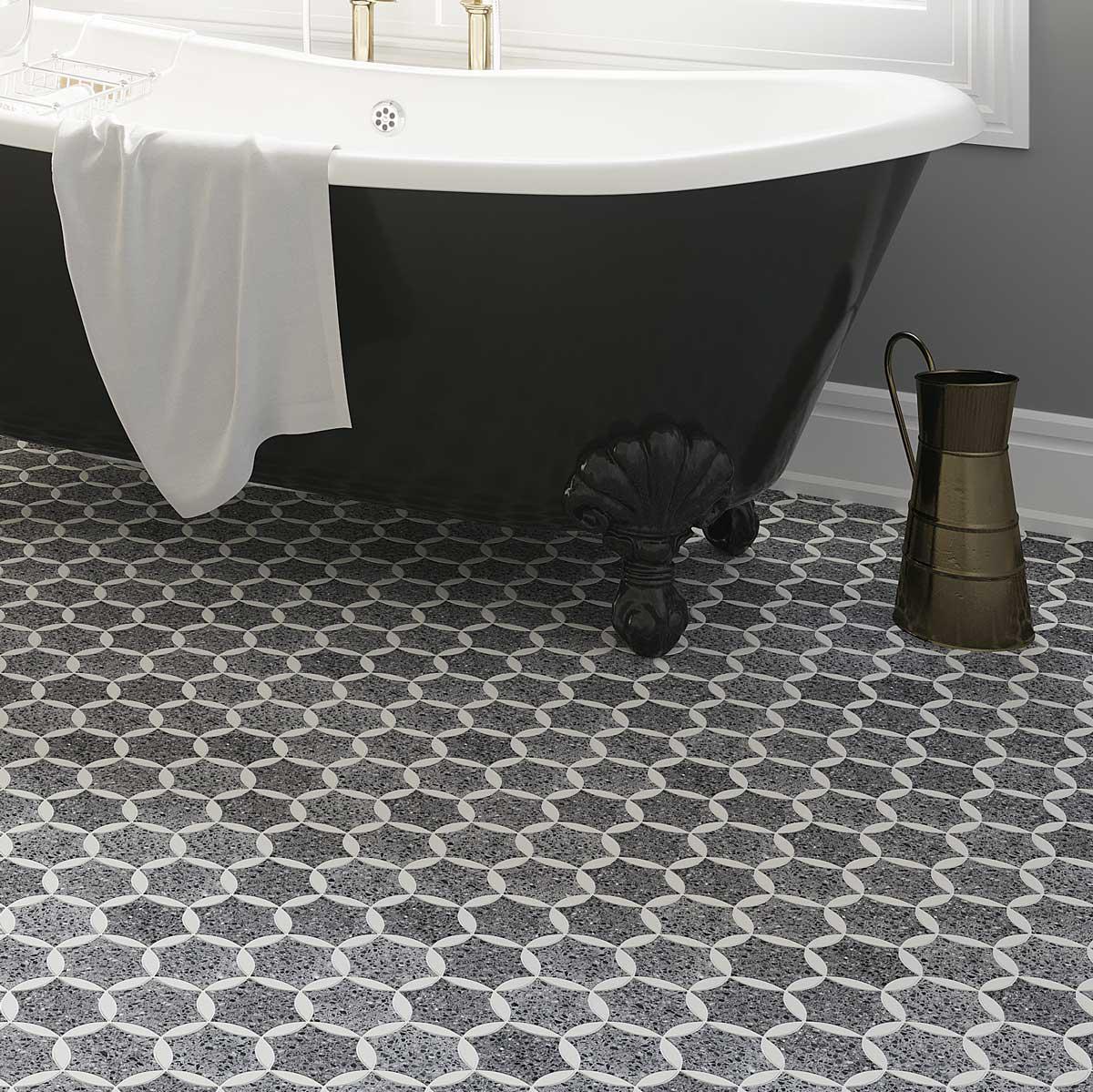Black and Gray Terrazzo Fleur Mosaic Tile | Tile Club