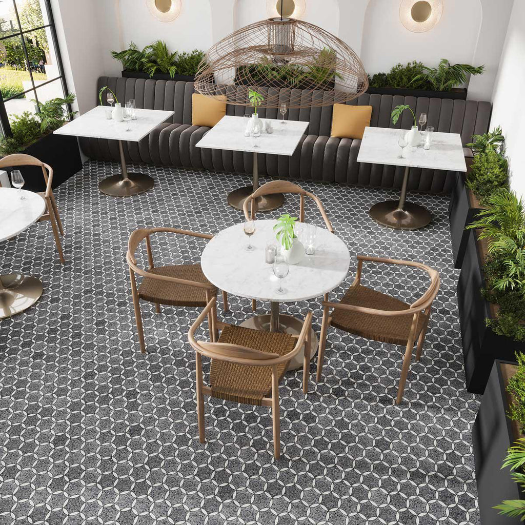 Black and Gray Terrazzo Fleur Mosaic Tile | Tile Club