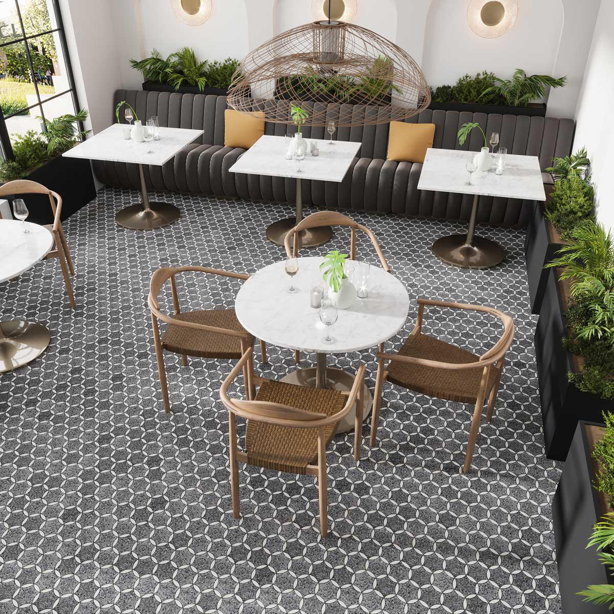 Black and Gray Terrazzo Fleur Mosaic Tile | Tile Club