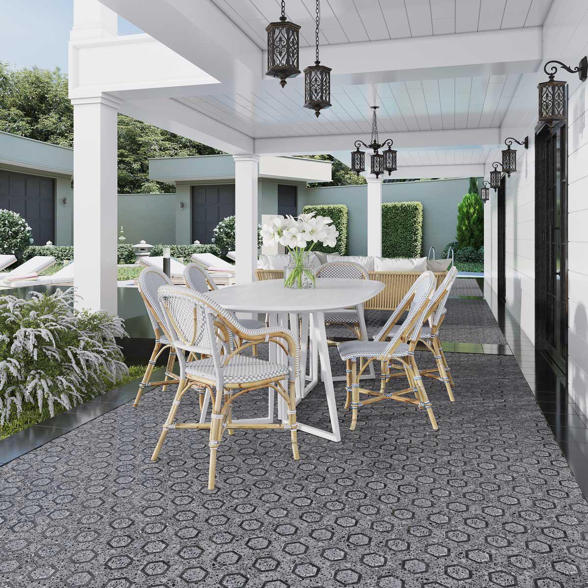 Black and Gray Terrazzo Hexagon Mosaic Tile | Tile Club