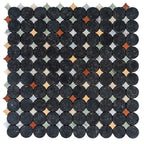 Black and White Starry Night Penny Round Marble Mosaic Tile