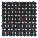Black and White Starry Night Penny Round Marble Mosaic Tile