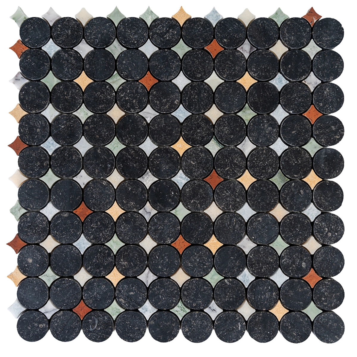 Black and White Starry Night Penny Round Marble Mosaic Tile