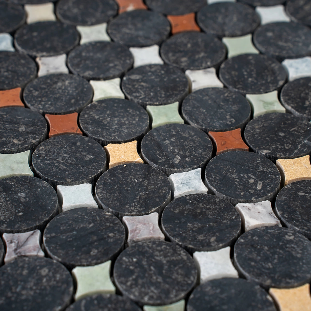 Black and White Starry Night Penny Round Marble Mosaic Tile