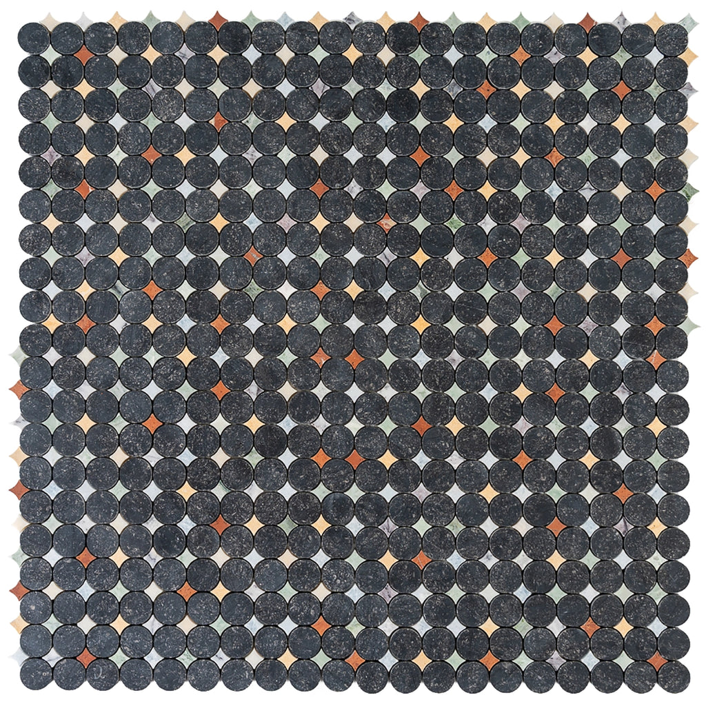 Black and White Starry Night Penny Round Marble Mosaic Tile