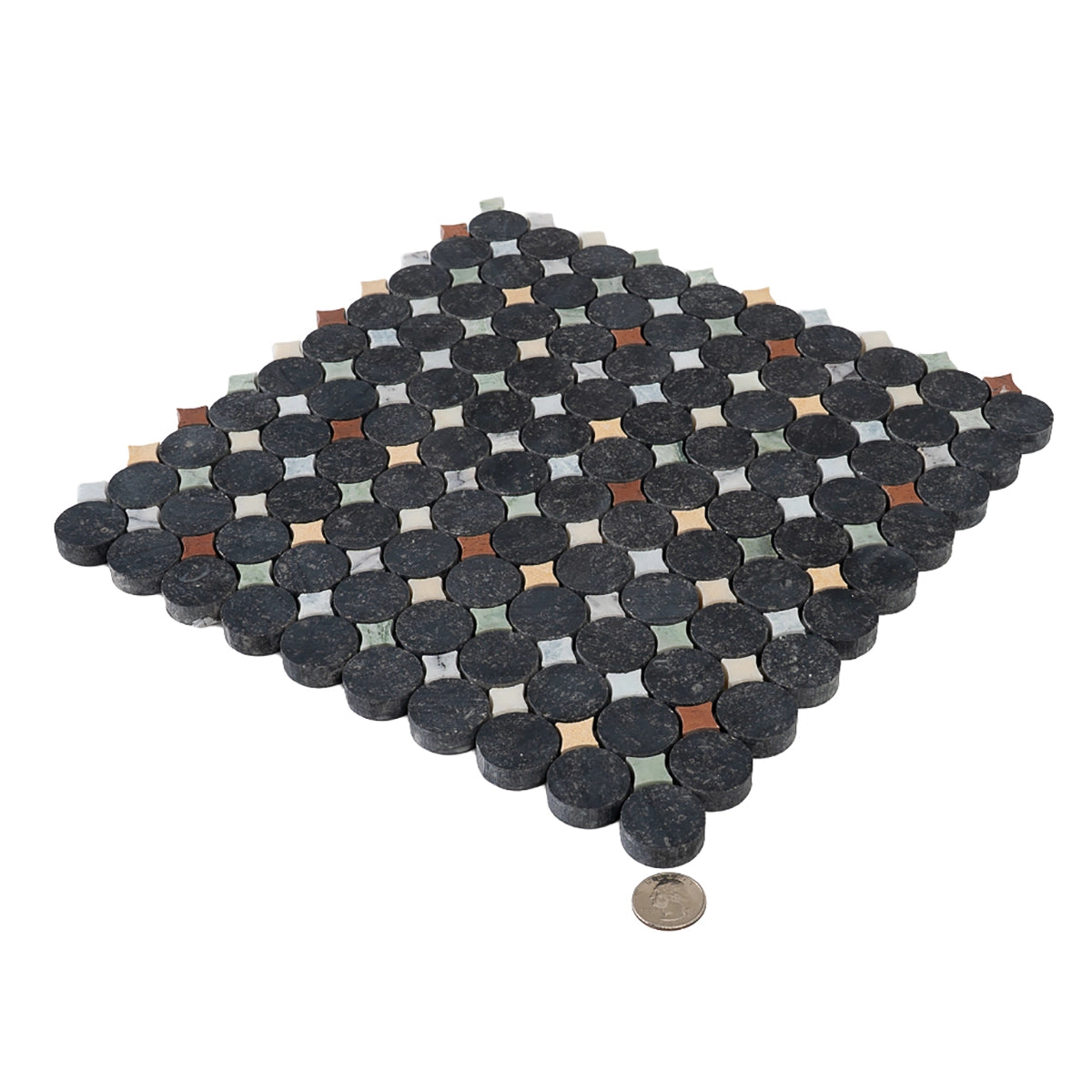 Black and White Starry Night Penny Round Marble Mosaic Tile