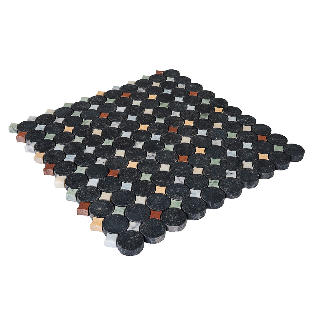 Black and White Starry Night Penny Round Marble Mosaic Tile