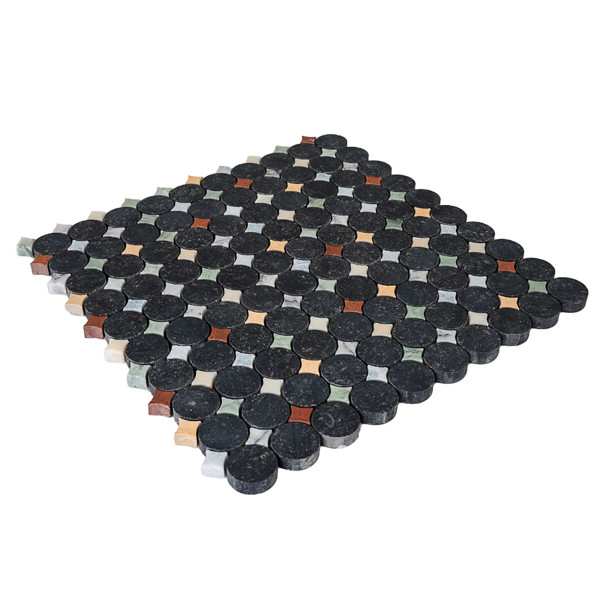 Black and White Starry Night Penny Round Marble Mosaic Tile