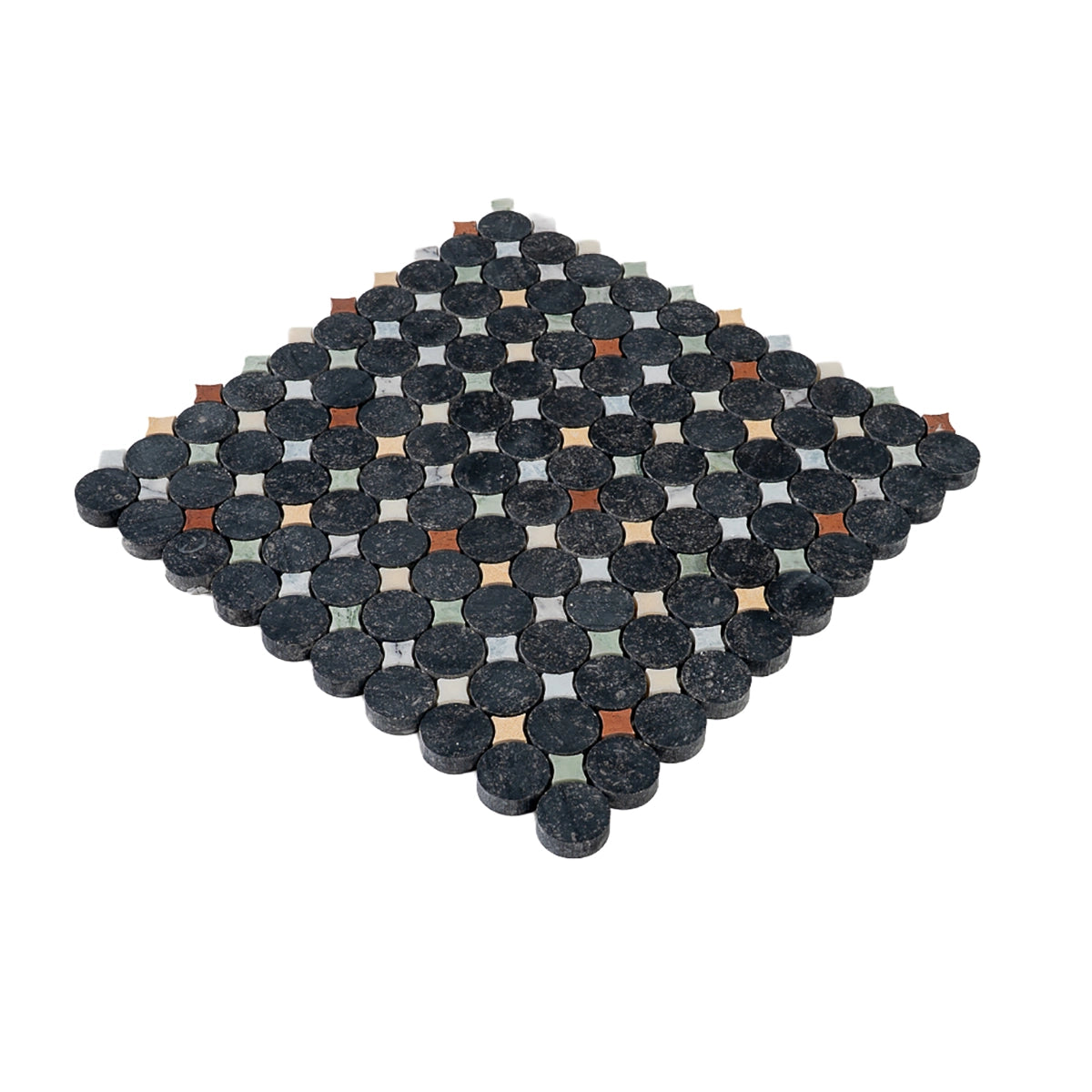Black and White Starry Night Penny Round Marble Mosaic Tile