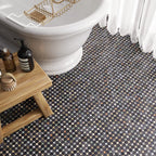 Black and White Starry Night Penny Round Marble Mosaic Tile | Tile Club