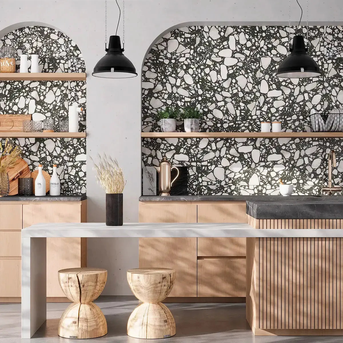 Black and White Real Terrazzo Tile 24" x 24" | Tile Club