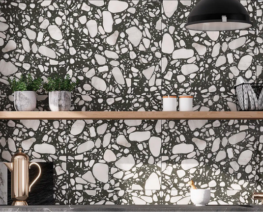 Black and White Terrazzo Backsplash