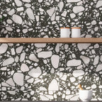 Black and White Terrazzo Resin Tile Slab Backsplash