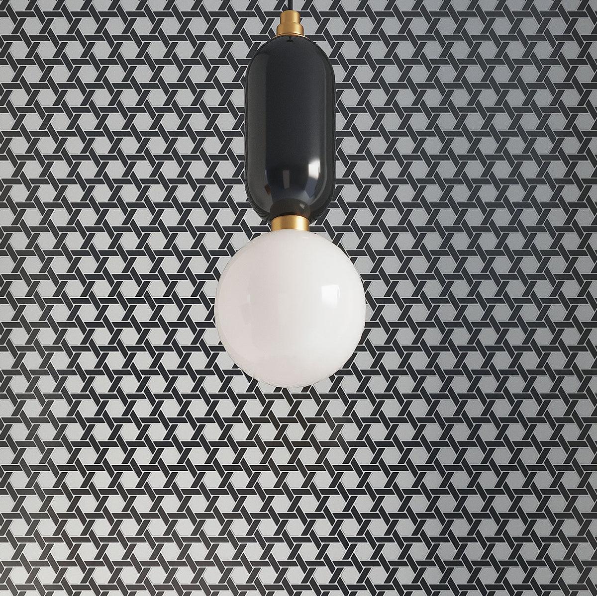 Lamp on Black And White Glass Mosaic Tile Wall