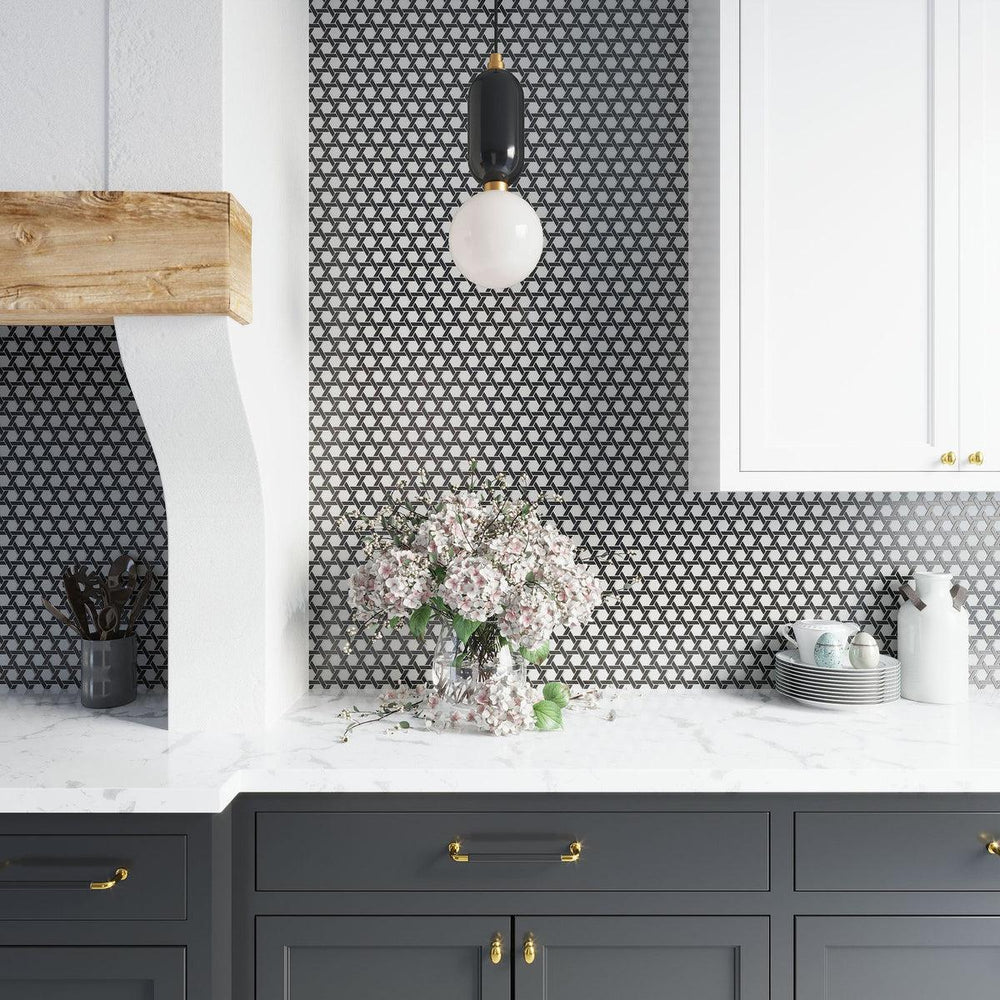 Black And White Weaved Hexagon Glass Mosaic Tile | Online Tile Store ...