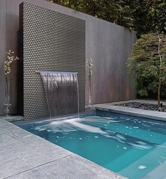 Black and white weaved glass pool tile
