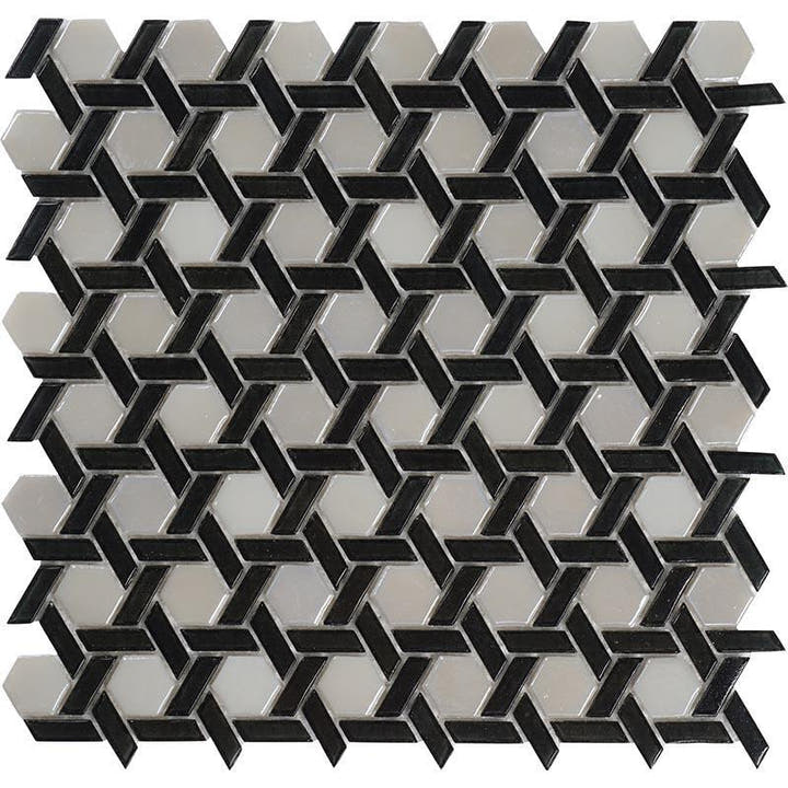 Black And White Weaved Hexagon Glass Mosaic Tile | Mosaic Backsplash ...