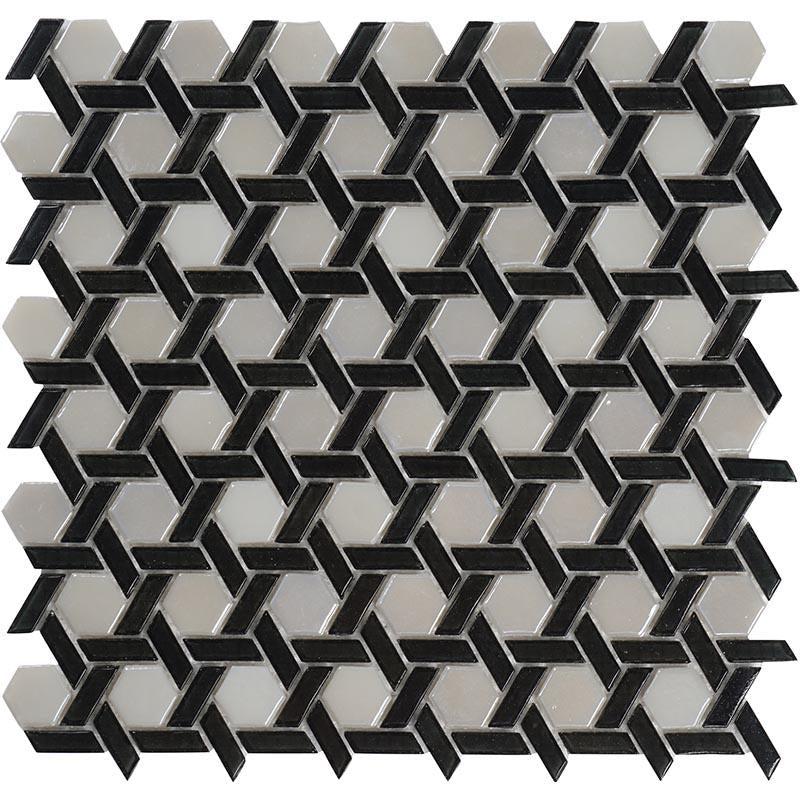 black and white hexagon mosaic tile