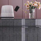 Black Chevron Etched Subway Marble Tile | Tile Club
