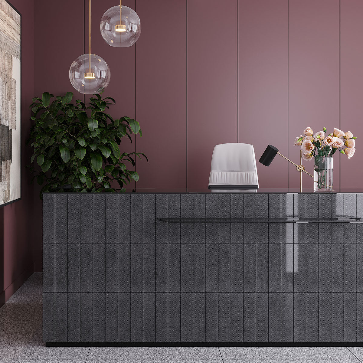 Black Chevron Etched Subway Marble Tile | Tile Club