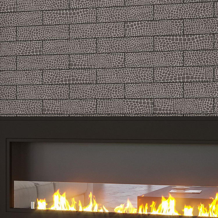 Black Gator Etched Subway Marble Tile Fireplace Surround