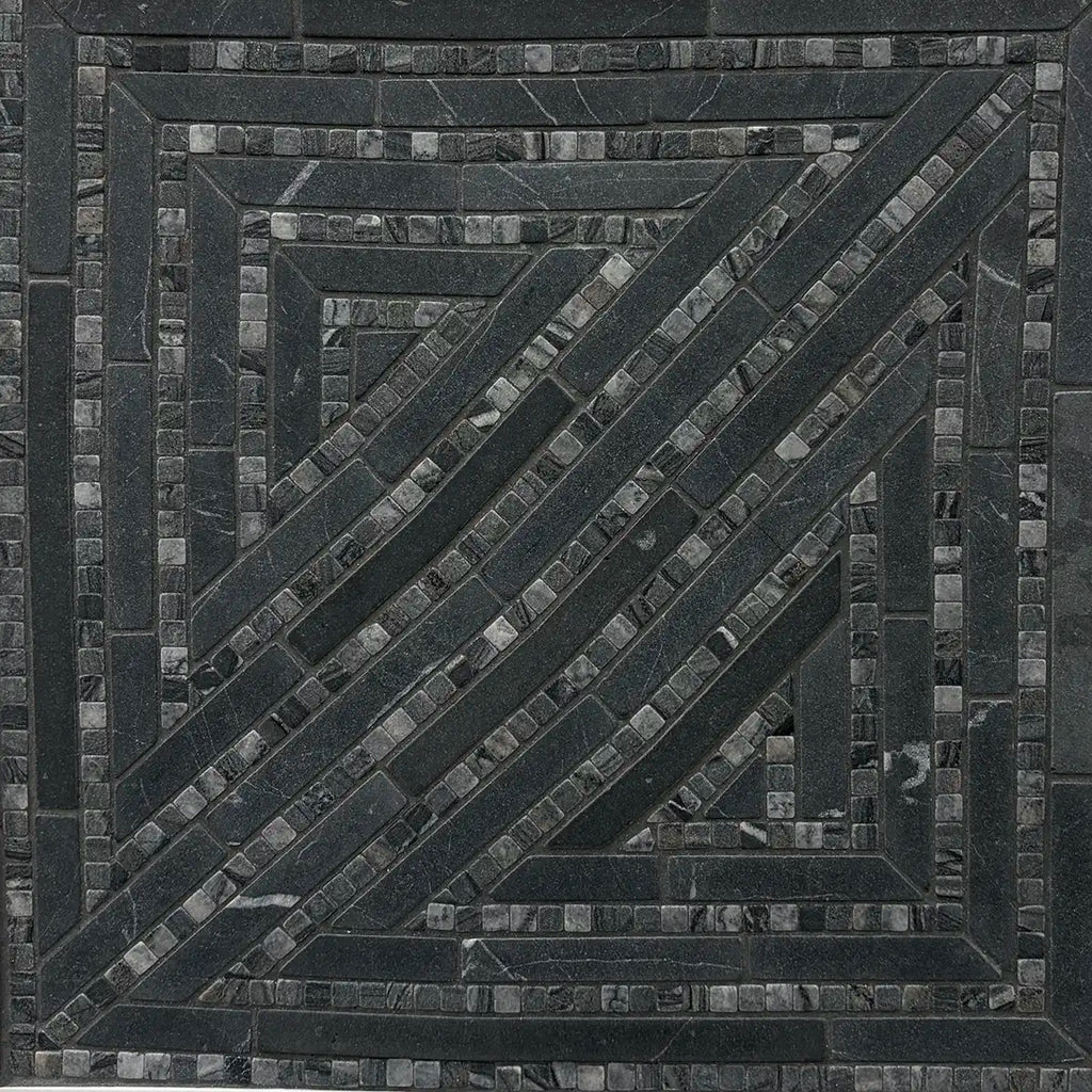Black Geometric Stripes Marble Mosaic Tile | Tile Club