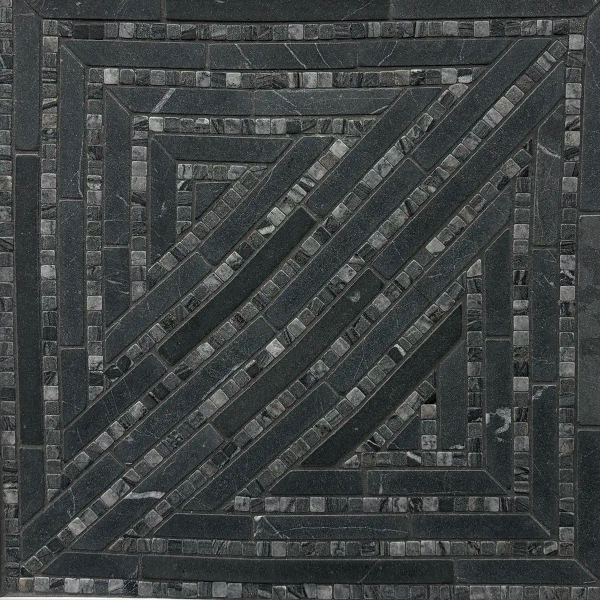 Black Geometric Stripes Marble Mosaic Tile | Tile Club