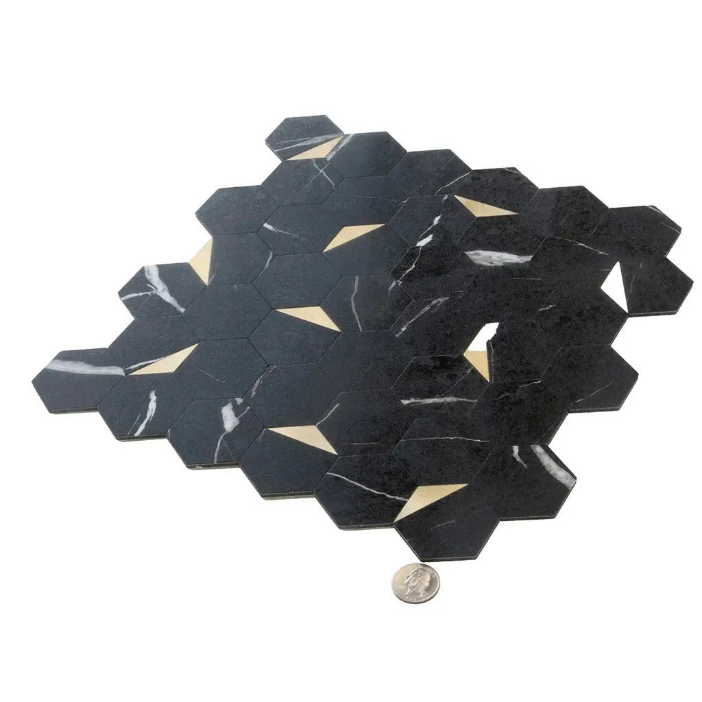 Black and Gold Hexagon Peel and Stick Tile | Tile Club