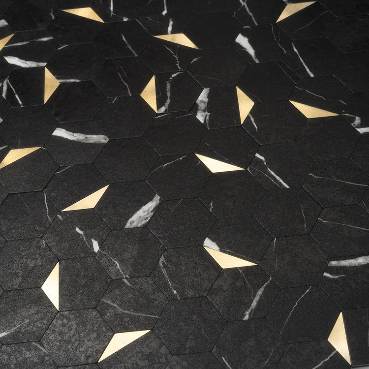 Black and Gold Hexagon Peel and Stick Tile | Tile Club