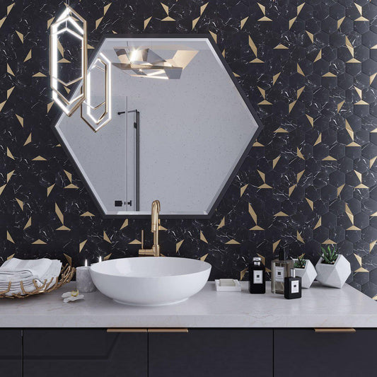 Modern Black and Both Bathroom with Peel and Stick Tile with Marble Patterns