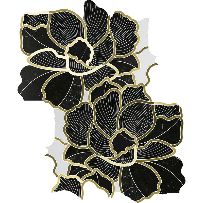 Black Rose Brass and Marble Waterjet Mosaic Tile