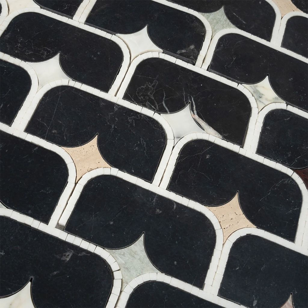 Black Stadium and Multicolor Stars Marble Mosaic Tile