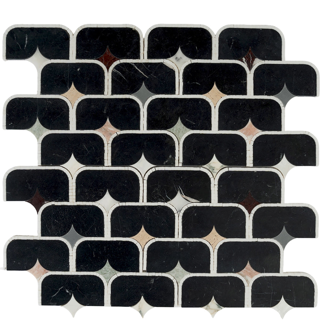 Black Stadium and Multicolor Stars Marble Mosaic Tile