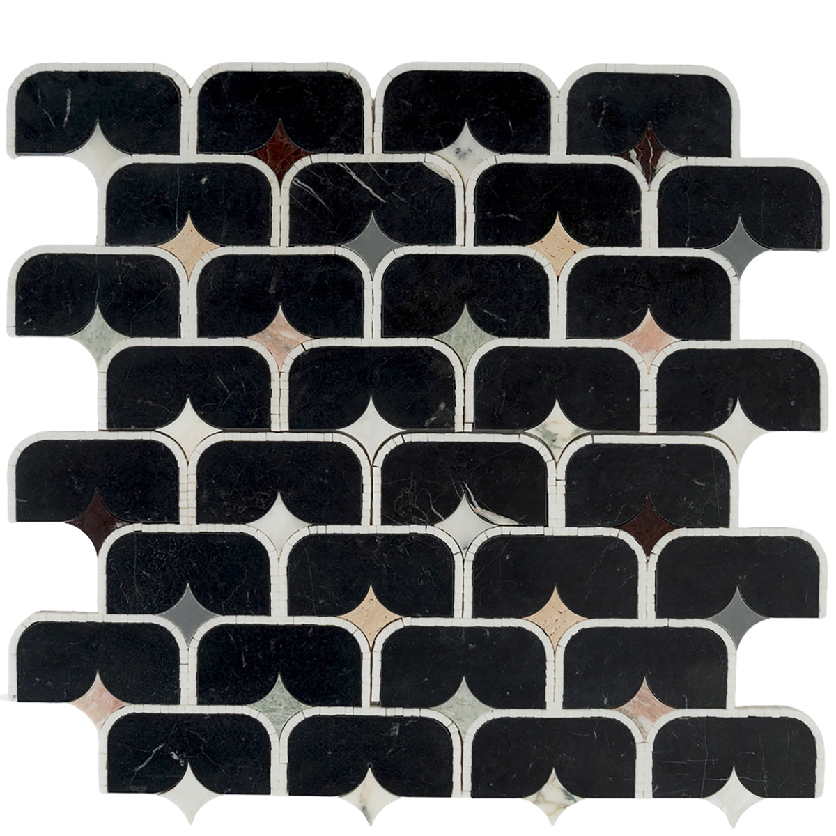 Black Stadium and Multicolor Stars Marble Mosaic Tile