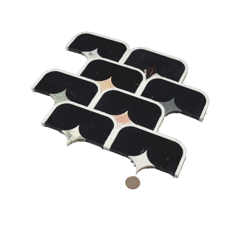 Black Stadium and Multicolor Stars Marble Mosaic Tile