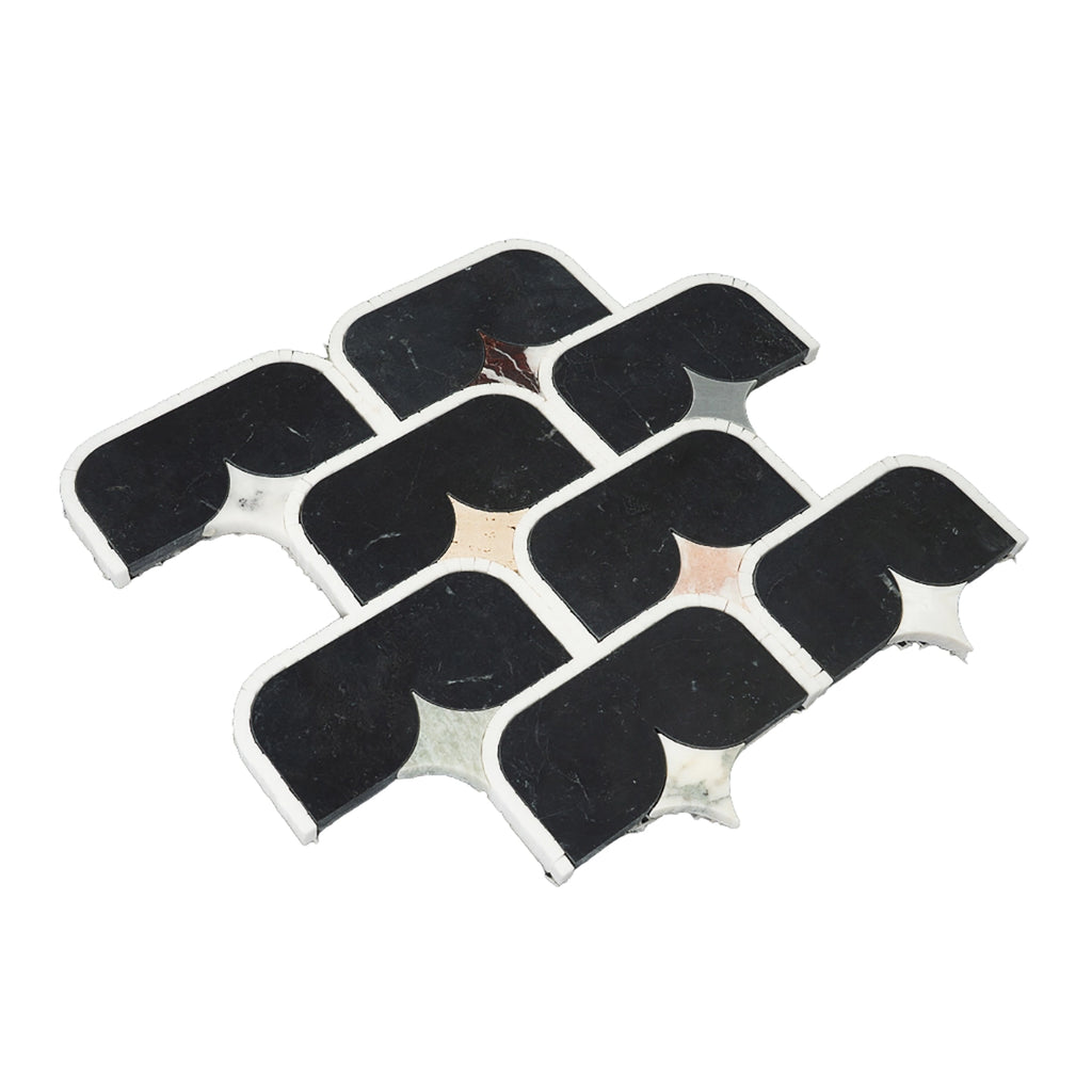 Black Stadium and Multicolor Stars Marble Mosaic Tile