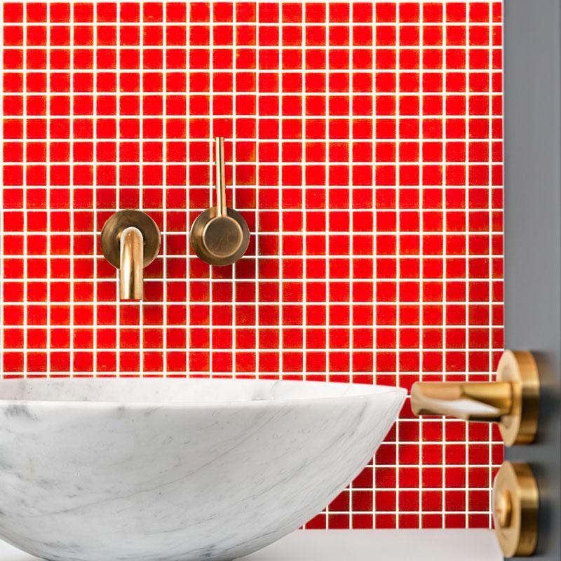 Blood Orange Squares Glass Pool Tile | Tile Club