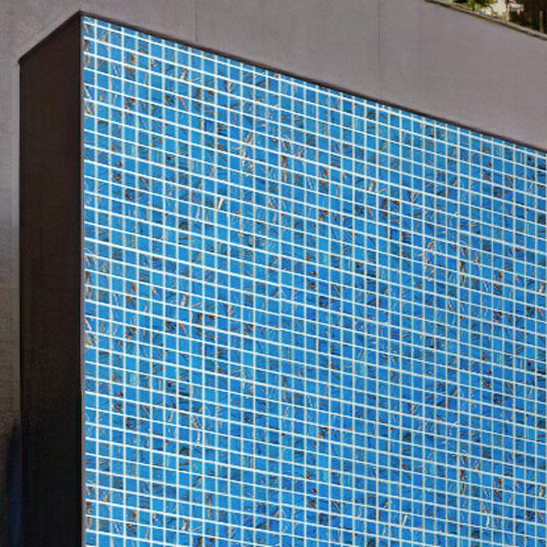 Blue and Golden Sparkles Squares Glass Pool Tile | Tile Club