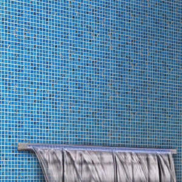 Blue and Golden Sparkles Squares Glass Pool Tile | Tile Club