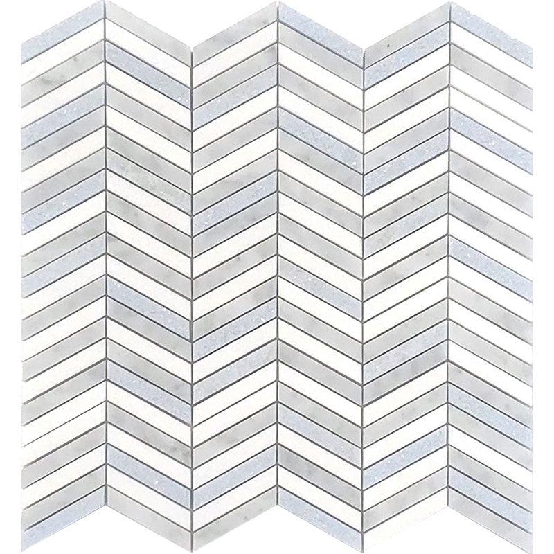 Blue and White Chevron Marble Mosaic Tile
