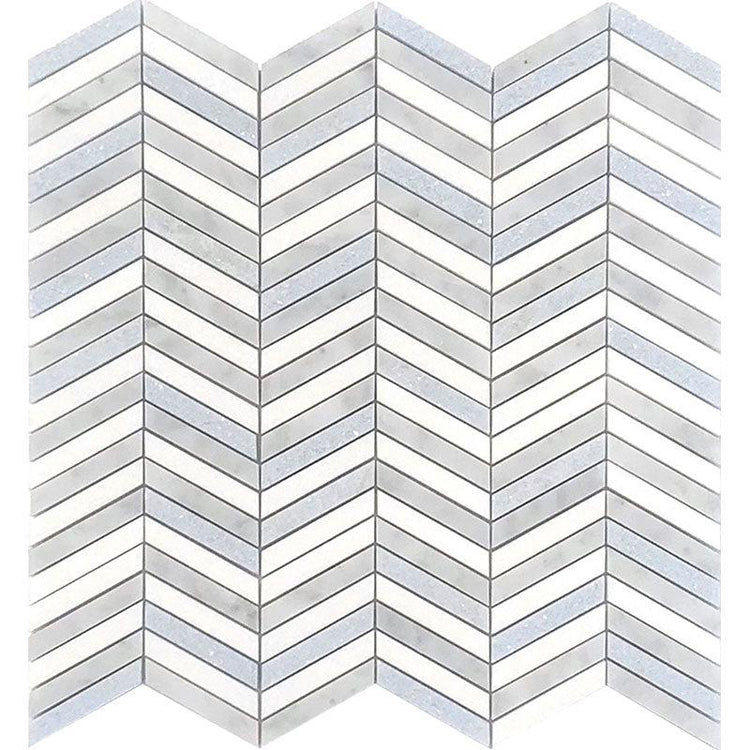 Blue and White Chevron Marble Mosaic Tile Sample